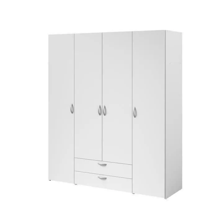 Armoire VARIA - Décor blanc - 4 portes battantes + 2 tiroirs - L 160 x H 185 x P 51 cm - PARISOT-2