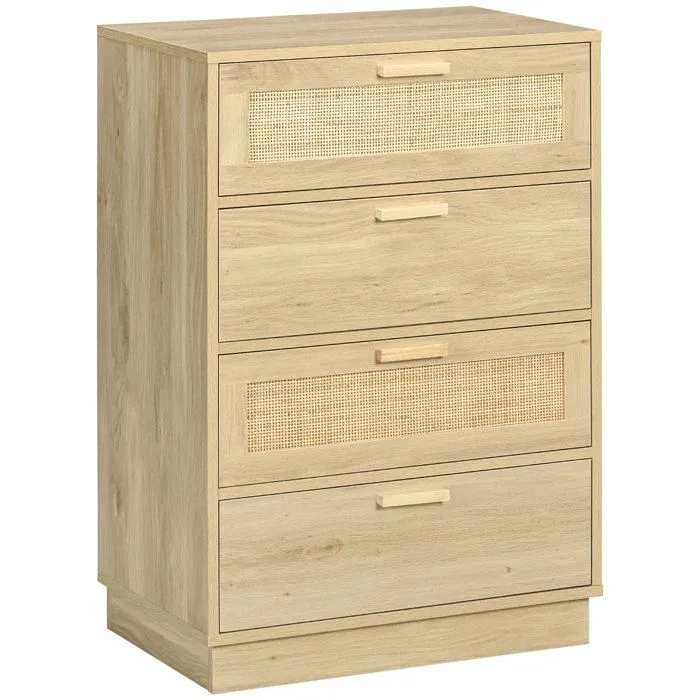 Commode design bohème en rotin - HOMCOM - 4 tiroirs - meuble de rangement - bois naturel-0