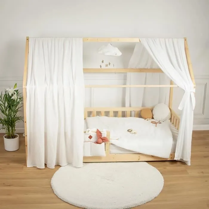 Ciel de Lit Cabane en gaze de coton SOLO Blanc 130x330 cm-1