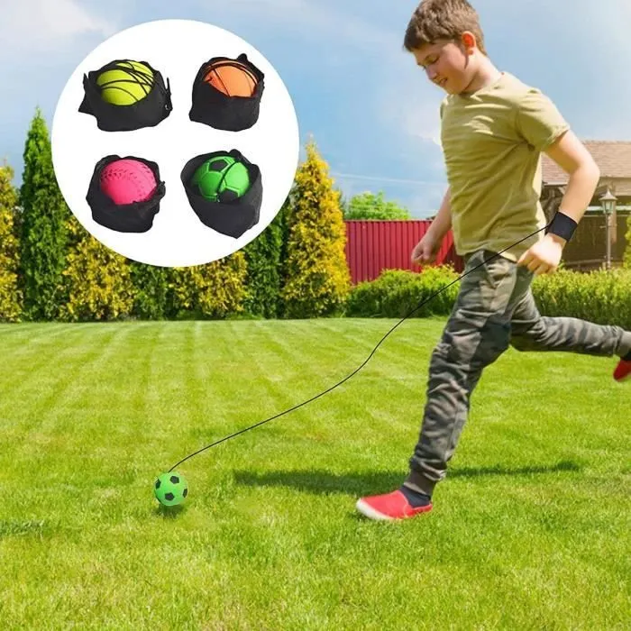 1 balle rebondissante en caoutchouc avec sangle de poignet élastique, balle rebondissante avec cordon élastique, idéale pour exercer-3