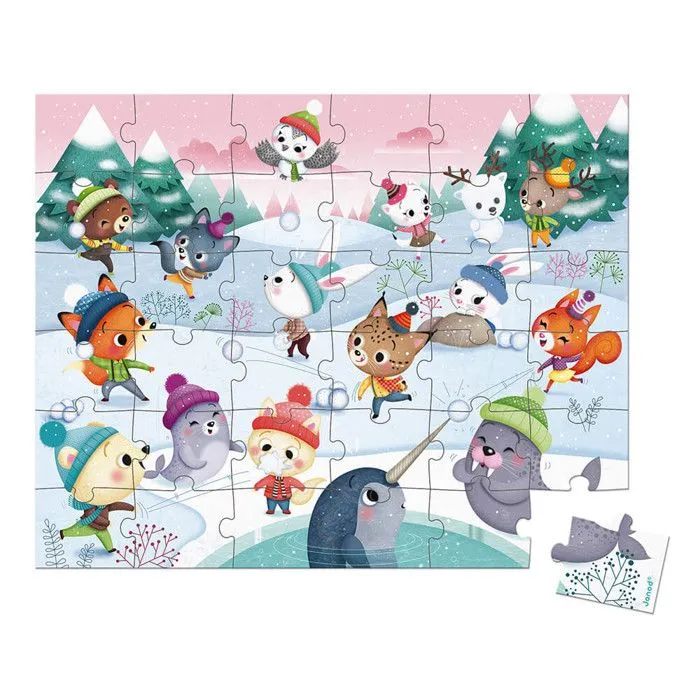 Puzzle enfant - JANOD - Bataille de boule de neige - 36 pièces - Multicolore-0
