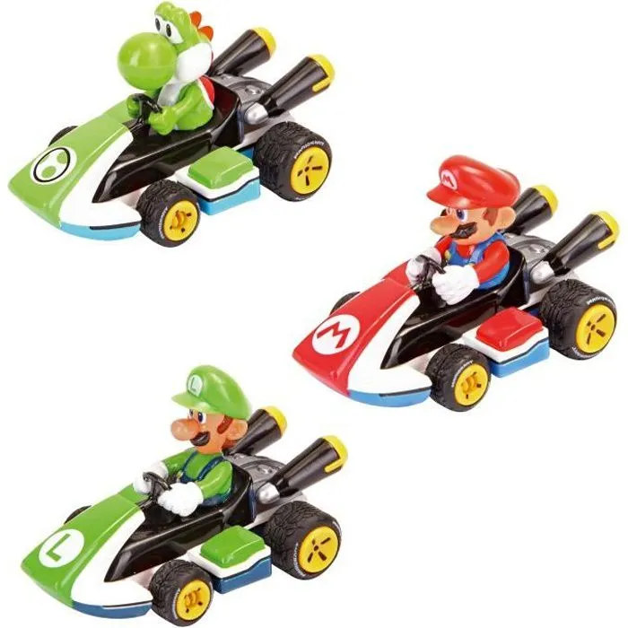 Pack 3 Voitures Pull And Speed Mario Kart 8 - Jouet rétro-friction - Echelle 1:43-0