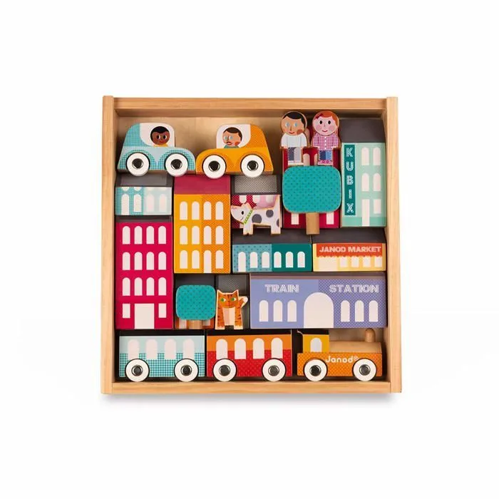 Kubix 22 pièces city - Jouets par univers - Jeux de construction - Cubes en bois-3