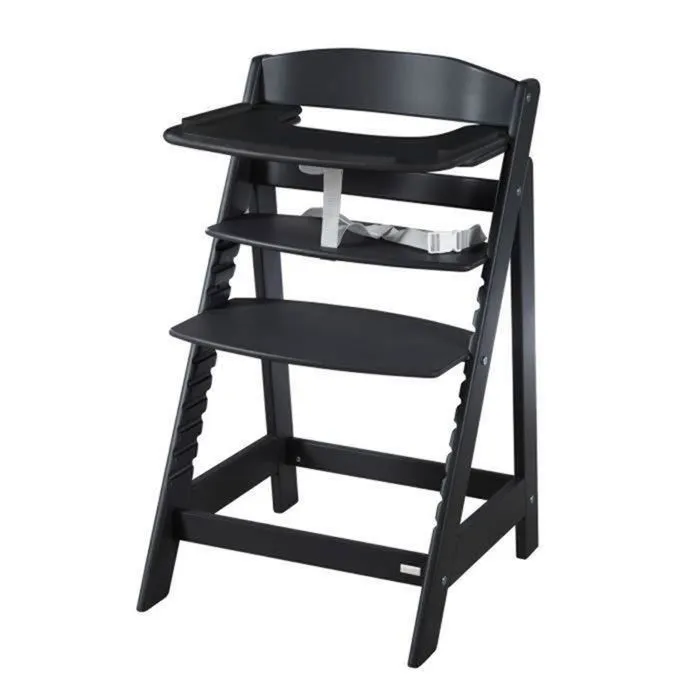 ROBA Plateau de Chaise Haute Sit Up Flex - avec Rebords Élevés - Installation et Nettoyage Facile - Bois Laqué Noir-1