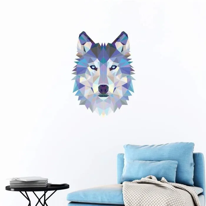 Ambiance Sticker adhésifs Origami - Sticker Autocollant Tête de Loup - Décoration Murale Origami Chambre et Salon --1