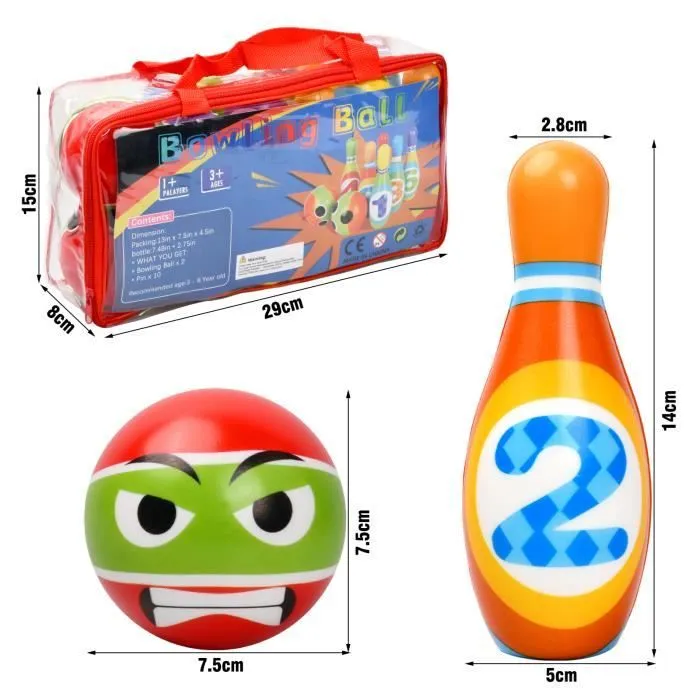 Jeux de Quilles - Enfant - 10 Quilles + 2 Boules - Plastique ABS - 29x15x8cm - Mixte-1