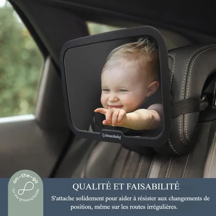 Grand miroir rétroviseur rectangulaire - DREAMBABY - Réglable pour siège arrière - 20 x 24 cm - Noir-3
