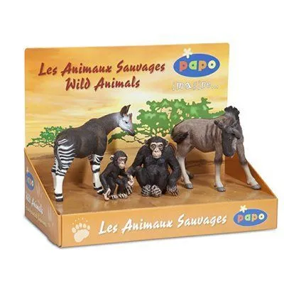 Jeu de figurines - PAPO - Animaux sauvages - Okapi, Chimpanzés, Gnou - Mixte - 3 ans et plus-0