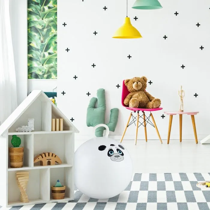 Relaxdays Ballon sauteur enfants, motif panda, poignée, diamètre 45 cm, intérieur et extérieur, jusqu’à 150 kg, blanc-1