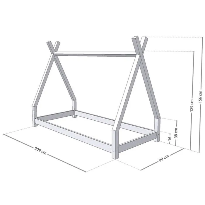 Lit Tipi enfant Benlemi - bois massif - gris - 90 x 200 cm - Sommier inclus - Montessori-2