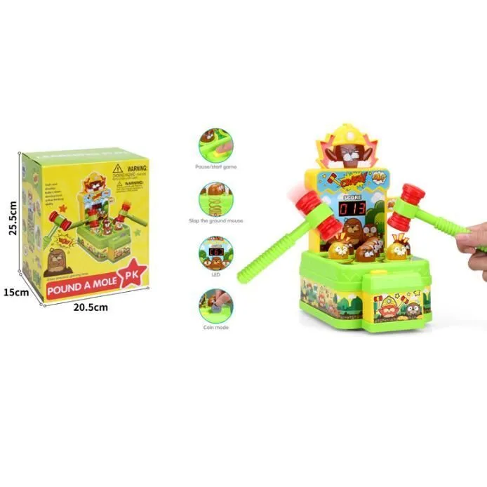 Jeu de la Taupe,Mini Jeu d'arcade électronique,Jeu de pièces de Monnaie sur Banc de Frappe avec 2 marteaux,Jeu pour Les Tout-Petits-3