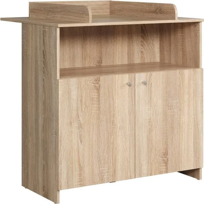 Chambre bébé duo NIKO - Lit 70x140 cm + Commode à langer 2 portes - Décor chêne naturel - TRENDTEAM-5