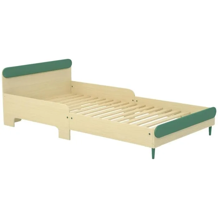 Lit pour enfant - AIYAPLAY - 3 à 10 ans - barrière de sécurité, sommier à lattes inclus - 195 x 103 x 60,5 cm - vert-0