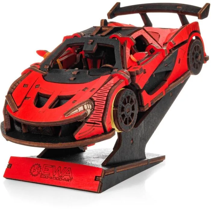 Maquette 3D - Graine Creative - Voiture rouge - Bois - 8 ans - Mécanisme à ressort-1