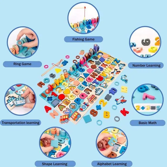 Puzzle en bois 7 en 1 Jeux Montessori, apprentissage des lettres, chiffres, activités et jouets de développement Cadeaux pour enfant-3