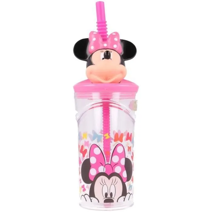 Gobelet à paille en verre Disney figura 3D - rosa - 7.5x23x7.5 cm-0