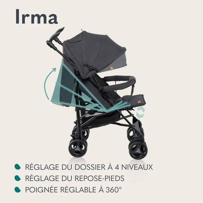 Poussette bébé canne compacte LIONELO Irma - De 6 à 36 mois - Ceinture 5 points de sécurité - Gris-3