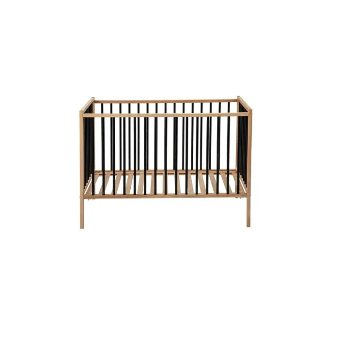 Lit bébé évolutif Combelle - Rémi en bois bicolore noir - 60x120cm - plancher réglable et roulettes-1