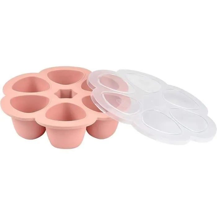 BEABA Multiportions en silicone de qualité premium, résistance thermique, couvercle hermétique, Fabriqué en Italie, 6x90 ml rose-1