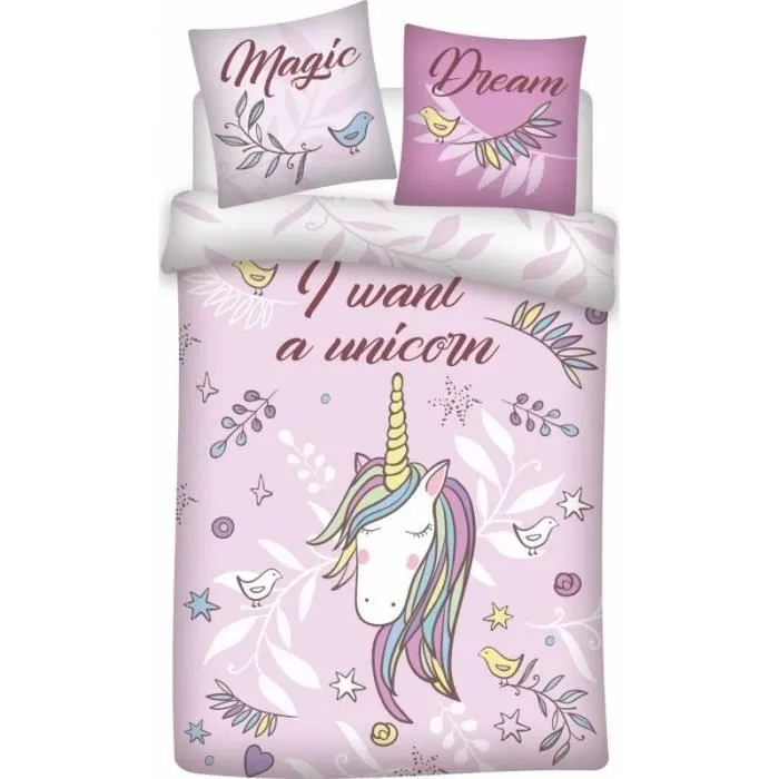 Licorne - Parure de couette 140x200 + taie d'oreiller + Drap housse 90x190 - HOMEROKK-0