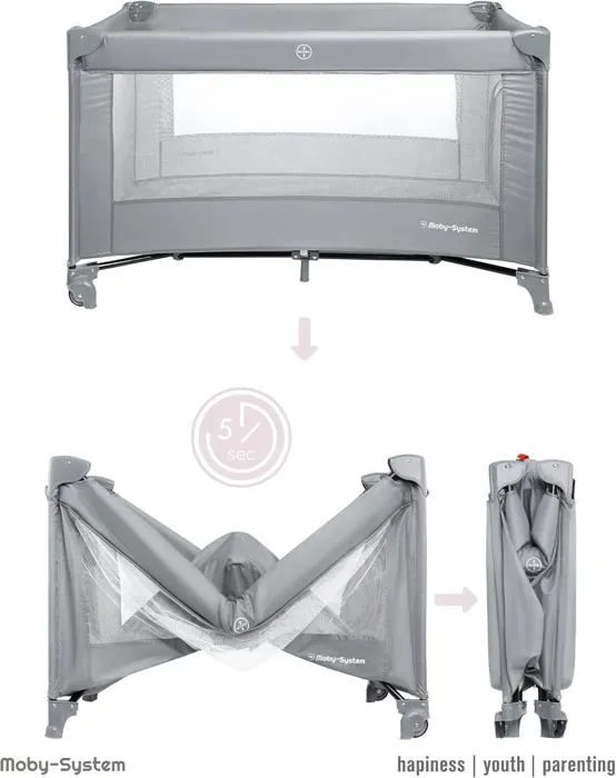 Moby-System Lit Bébé 2 en 1 Parc Bébé & Lit Parapluie Pliable| Charge Max 15 KG| Lit de Voyage avec Système Sécurité| Sac Transport-1