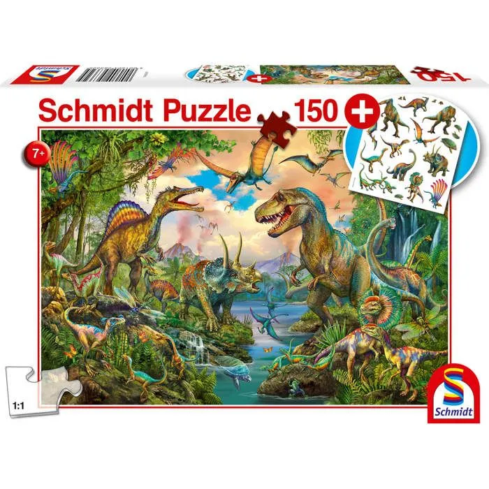 Puzzle 150 pièces : Dinos sauvages, avec tatouages-1