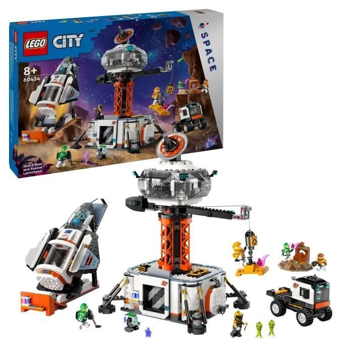 LEGO® 60434 City La Station Spatiale et la Base de Lancement de Fusées, Jouet sur L'Espace, avec Robot et 6 Minifigurines-0