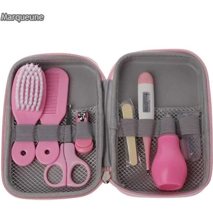Trousse de Soin Bébé Complete MARQUEUNE, 8 Accessoires (Rose)-0
