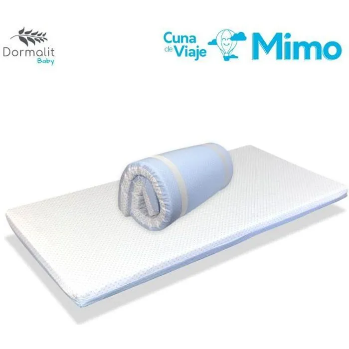 Matelas Bébé de Voyage roulé nomade MIMO 120X60 BLEU Epaisseur 5 CM - Déhoussable, lavable, Anti bactérien, facile à transporter-0