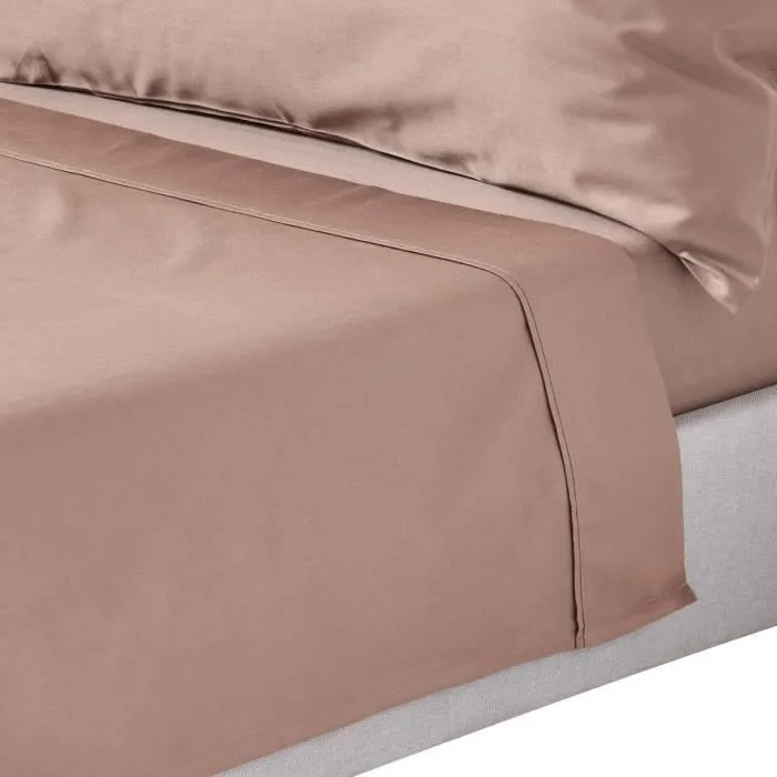 Drap plat uni 100% coton égyptien Bio 400 fils coloris marron 180 x 290 cm-0