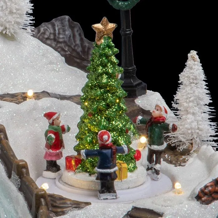 Déco Noël chalet à la montagne piles lumineux animé-2