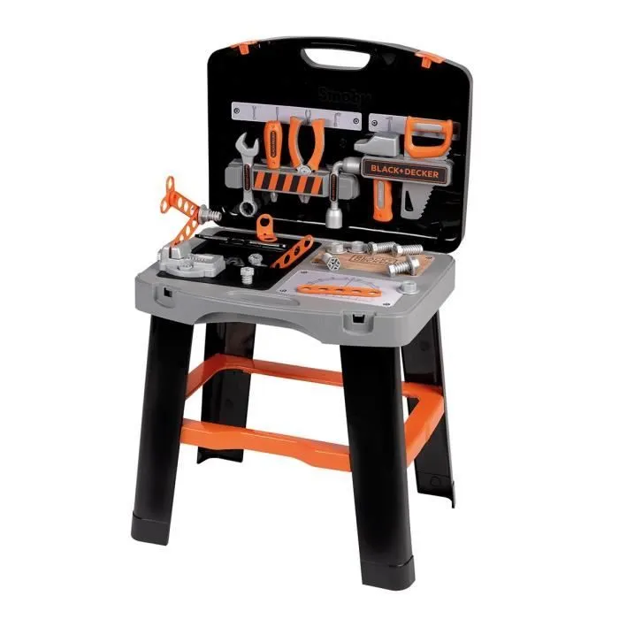 Smoby - Black and Decker -Etabli Bricolo Smart - Jeu d'imitation - Mallette qui se transforme en établi - 33 accessoires inclus - Fa-0