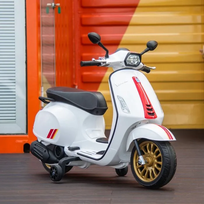 Scooter électrique enfant AIYAPLAY Vespa 6 V dim. 107L x 47l x 73H cm Musique MP3 Port USB Phare 2 roulettes, pour 3-6 ans, Blanc-2