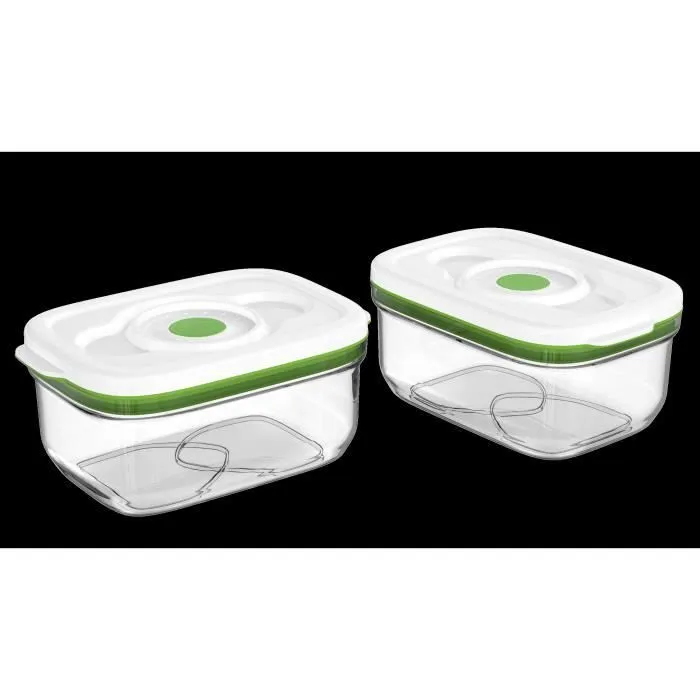 FOSA Lot de 2 récipients de mise sous vide alimentaire - 1450 ml - Blanc et vert-1