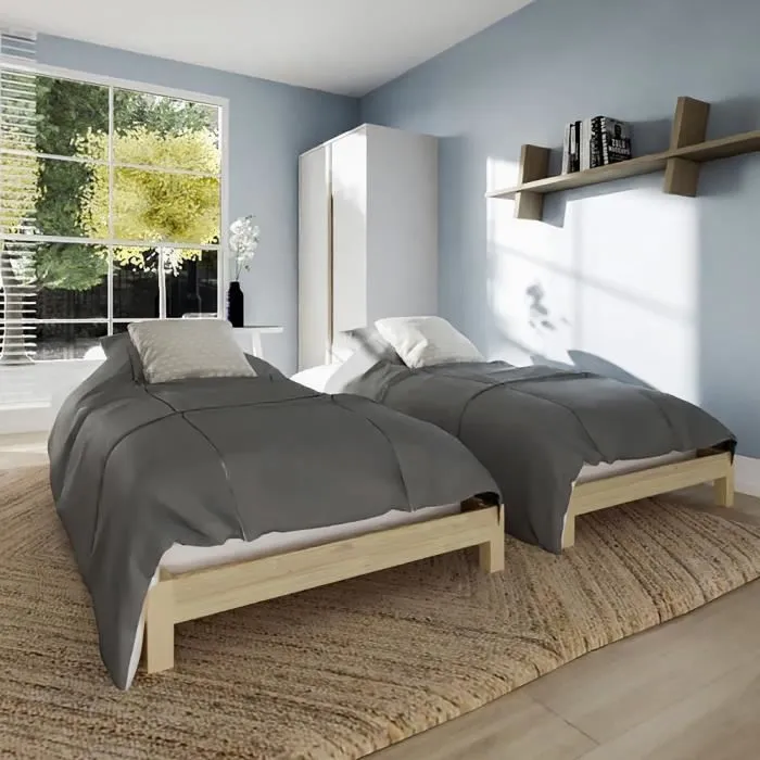Lit empilable JONAS 90x200 (lot de deux lits)+ 2 sommiers / Naturel 204x95x42-2