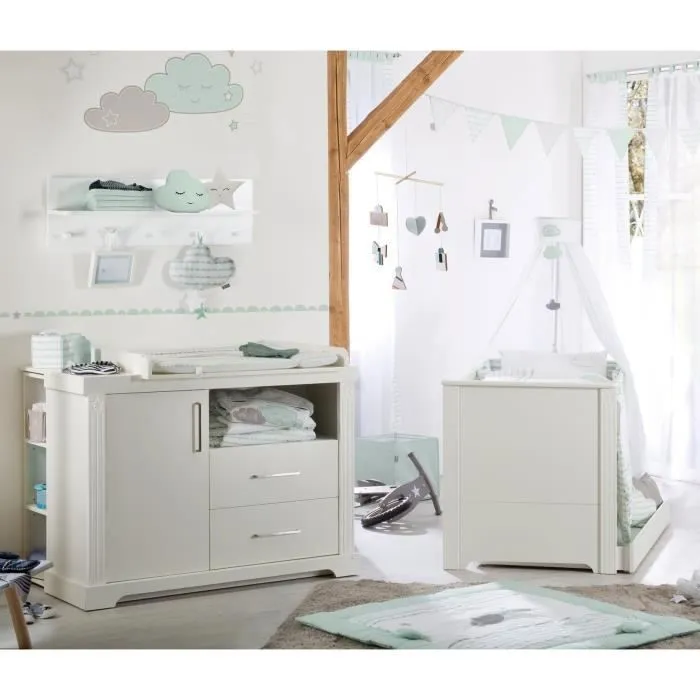 Ensemble Chambre Bébé ROBA Duo Maxi - Lit 70x140 cm + Grande Commode à Langer - Blanc-1