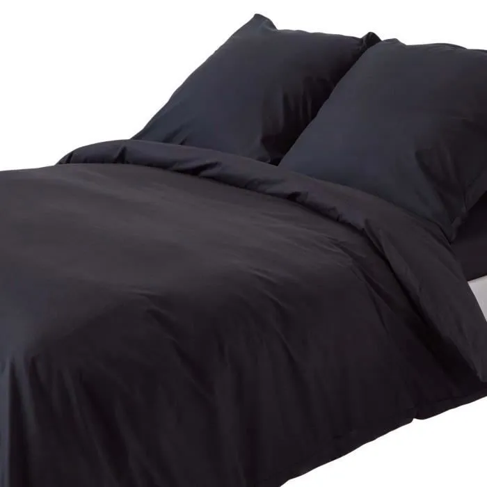 Parure de lit - Homescapes - Noir 100% coton Egyptien 200 Fils - Housse de couette et taies d'oreiller-0