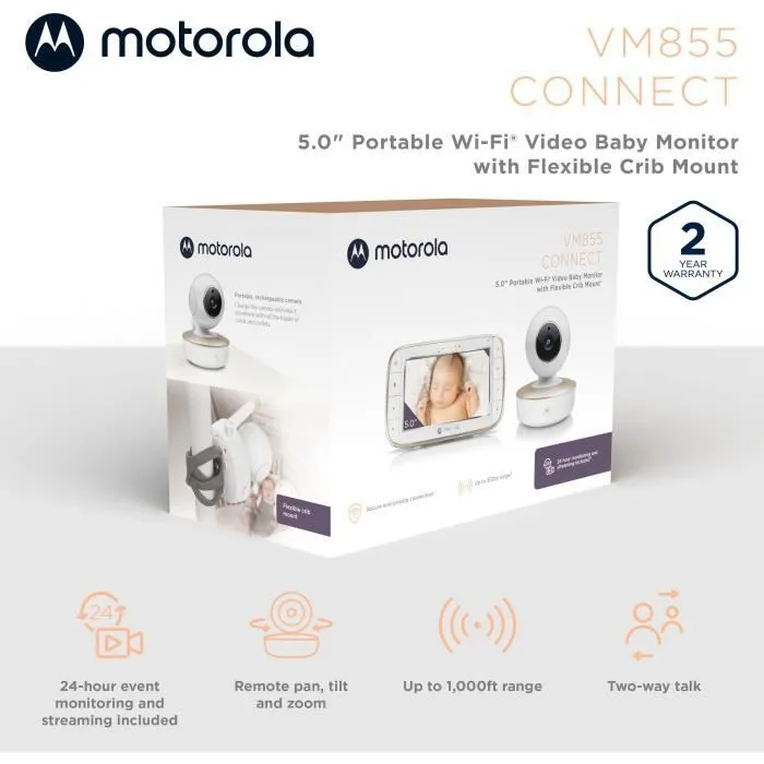 Ecoute bébé VM855 CONNECT WIFI SUR TEL + ECRAN 5" - Cam motorisé à distance - Batterie et secteur -Temperature- T-Walkie -MOTOROLA-6