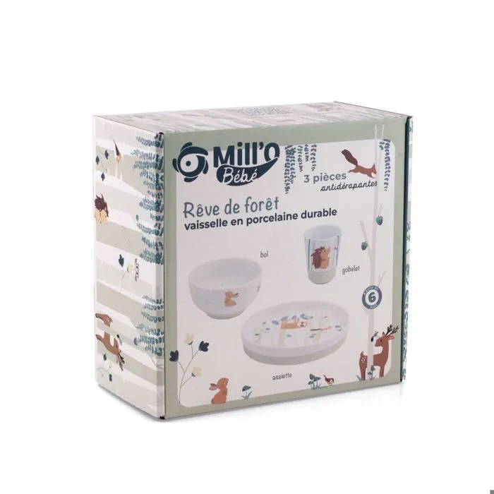 Set repas bébé en porcelaine, assiette plate, Rêve de Forêt-1