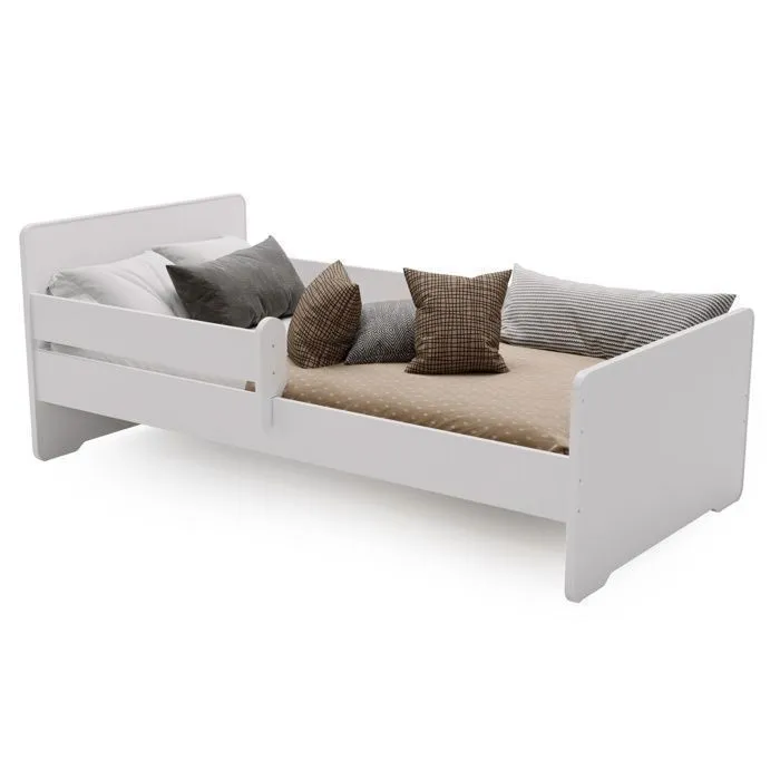 Lit d'enfant Complet 70x140 cm MAX sommier, barrièreères, matelas pour Filles garçons lit Simple - BLANC-1