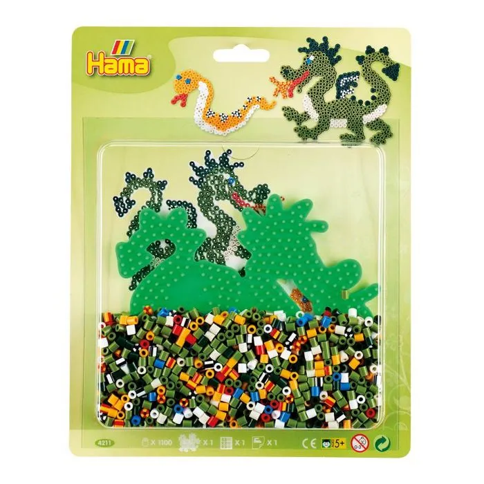Perles à repasser - HAMA - Dragon - 1 100 perles - 5,0 mm - Mixte - 5 ans-0