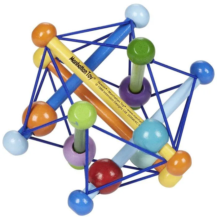 Jouet pour bébé - MANHATTAN TOY - SKWISH EXPLOSION DE COULEURS - Bois de hévéa - Cordons et perles-2