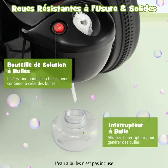 COSTWAY Moto Électrique 6V pour Enfants avec Machine à Bulles - 3 Roues, Scooter avec Klaxon, Musique et Lumières, 3 Ans +, Vert-2