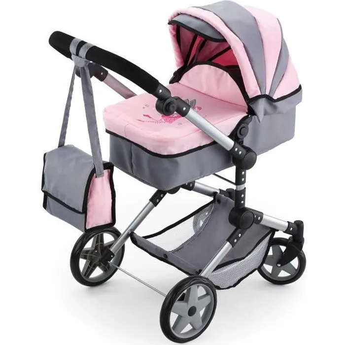 Bebeboutik Landau pour poupee BAYER Grand Neo Pro Reglable Gris Rose 51 89 cm