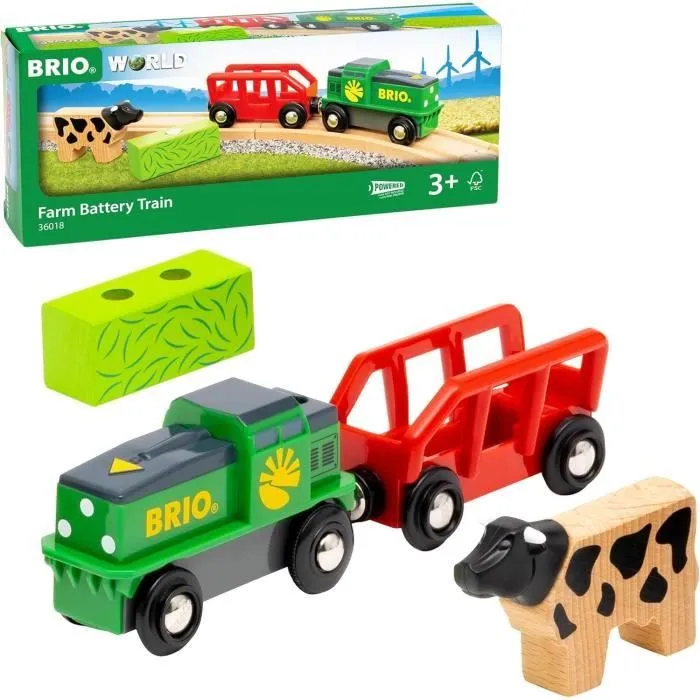 Train de la Ferme à Pile - BRIO - Circuit en bois - Wagon et chargement aimanté inclus-6