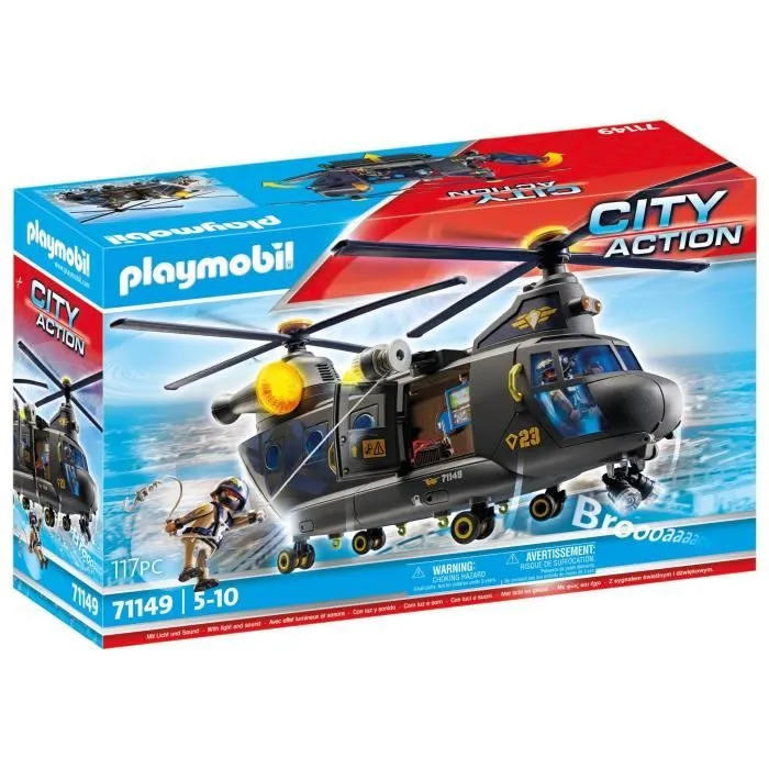 PLAYMOBIL 71149 Hélicoptère de transport des forces spéciales, Les policiers, City Action, Unité d'élite, 117 pièces, Dès 5 ans-0