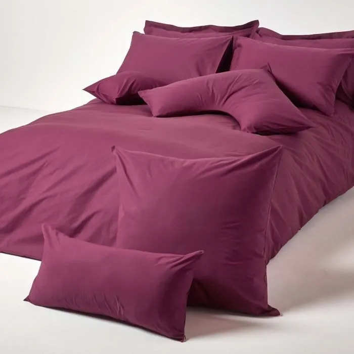 Taie d'oreiller Prune 100% coton Egyptien 200 fils 80 x 80 cm - HOMESCAPES - Carré - Uni-3