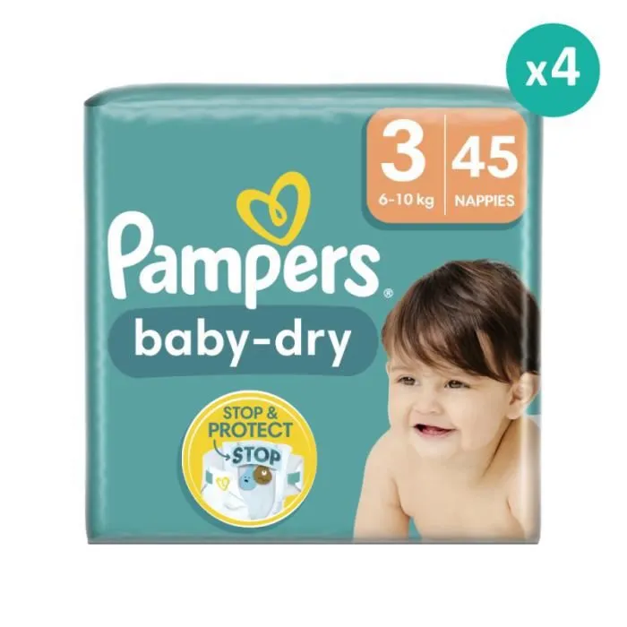 Couches Baby Dry Taille 3 - Pampers - 34 Couches - Mixte - Moyen format - Blanc-0
