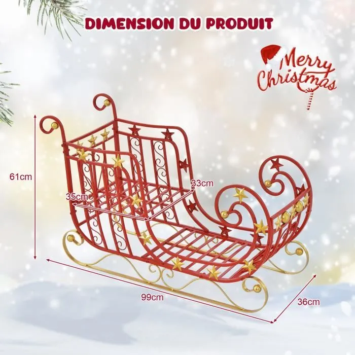 COSTWAY Décoration de Noël en Forme de Traîneau du Père Noël Rouge, avec Grand Espace de Chargement pour Cadeaux, 99 x 36 x 61 cm-3
