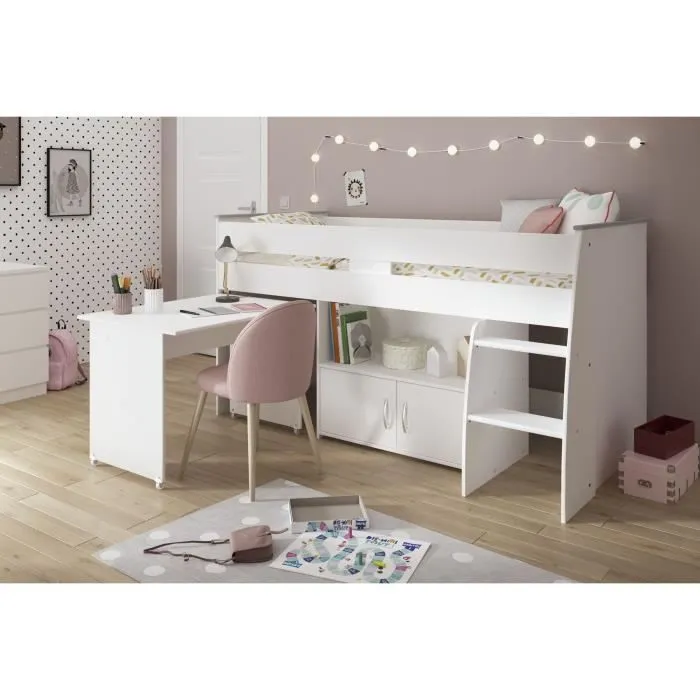 Lit combiné enfant PARISOT ZOLA - Blanc - 90x200 cm - Sommier inclus-1